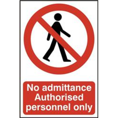 ASEC No Admittance Authorised Personnel Only 200mm x 300mm PVC Self Adhesive Sign - 1 Per Sheet