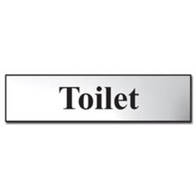 ASEC Toilet 200mm x 50mm Metal Strip Self Adhesive Sign Chrome - Chrome Effect