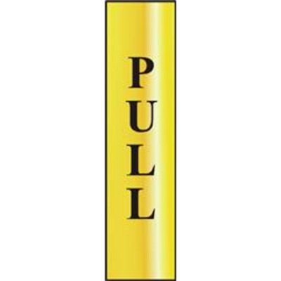 ASEC Pull 200mm x 50mm Gold Self Adhesive Sign - 1 Per Sheet
