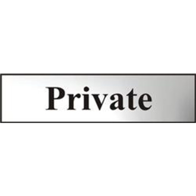 ASEC Private 200mm x 50mm Chrome Self Adhesive Sign - 1 Per Sheet