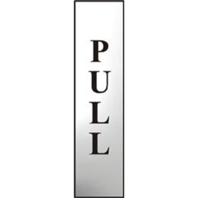 ASEC Pull 200mm x 50mm Chrome Self Adhesive Sign - 1 Per Sheet