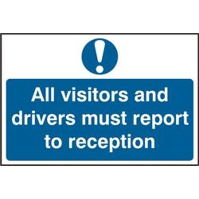 ASEC All Visitors and Drivers Must Report To Reception 200mm x 300mm PVC Self Adhesive Sign - 1 Per Sheet