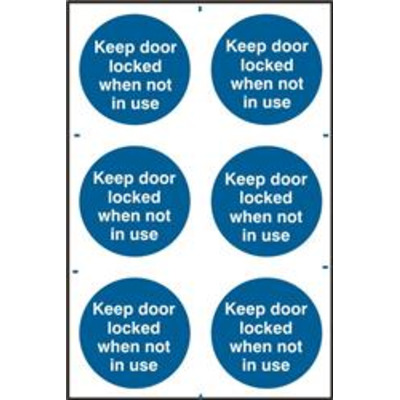 ASEC Keep Door Locked When Not In Use 200mm x 300mm PVC Self Adhesive Sign - 6 Per Sheet