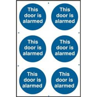 ASEC This Door Is Alarmed 200mm x 300mm PVC Self Adhesive Sign - 6 Per Sheet