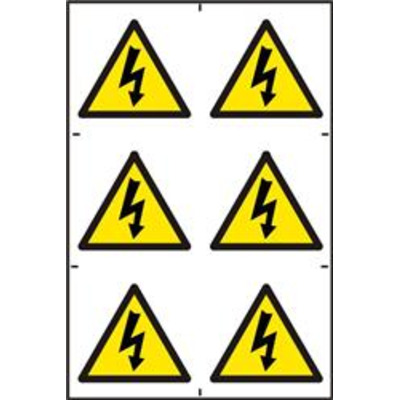 ASEC Electrical Warning Symbol 200mm x 300mm PVC Self Adhesive Sign - 6 Per Sheet