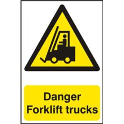 ASEC Danger Forklift Trucks 200mm x 300mm PVC Self Adhesive Sign - 1 Per Sheet