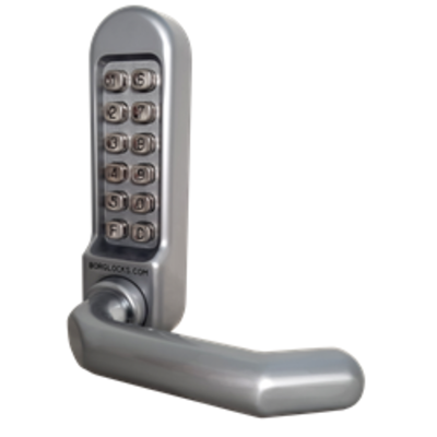 BL5002 ECP, Round bar lever handles, keypad & inside unit, 28mm ali latch - Satin Chrome