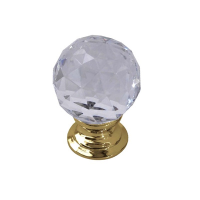 Frelan Hardware Faceted Glass Cupboard Door Knob, Polished Brass - JH1155-PB POLISHED BRASS - 30mm