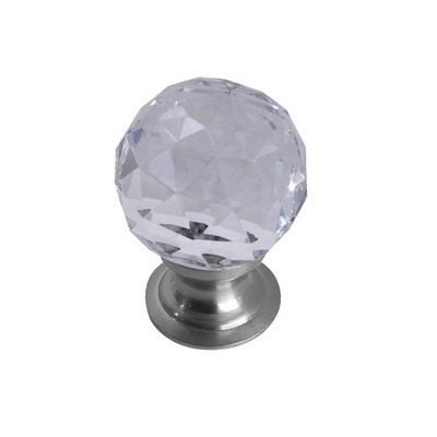 Frelan Hardware Faceted Glass Cupboard Door Knob, Satin Chrome - JH1155-SC SATIN CHROME - 30mm