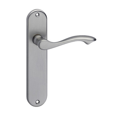 Urfic Kensington Premium Range (180mm) Door Handles On Backplate, Satin Nickel - 640-465-05 (sold in pairs) LOCK (WITH KEYHOLE)