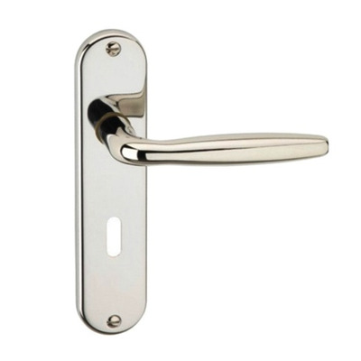Urfic Rouen Style Save Door Handles On Backplate, Polished Nickel - 1050-5225-04 (sold in pairs) EURO PROFILE LOCK (WITH CYLINDER HOLE)