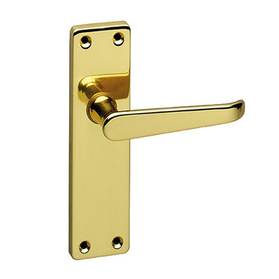 Urfic Victorian Traditional Range Door Handles On Backplate, Polished Brass - 90-325-01 (sold in pairs) SHORT LATCH (118mm)
