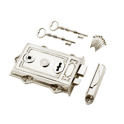 Alexander & Wilks Keswick Cast Iron Rim Lock, Polished Nickel - AW100PN POLISHED NICKEL