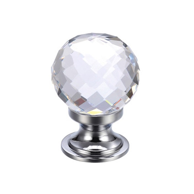 Zoo Hardware Fulton & Bray Clear Facetted Glass Ball Cupboard Knobs (25mm Or 30mm), Polished Chrome Base - FCH03CP CLEAR & POLISHED CHROME - 30mm