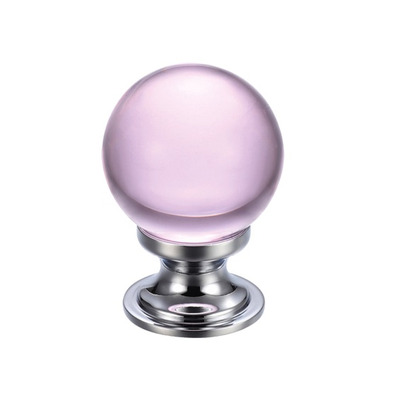 Zoo Hardware Fulton & Bray Pink Glass Ball Cupboard Knobs (25mm Or 30mm), Polished Chrome Base - FCH02CPP PINK & POLISHED CHROME - 30mm