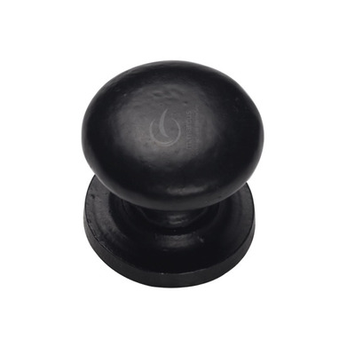 M Marcus Round Cabinet Knob On Round Plate (25mm, 32mm OR 38mm), Matt Black Rustic Iron - FB613 MATT BLACK RUSTIC IRON - 25mm