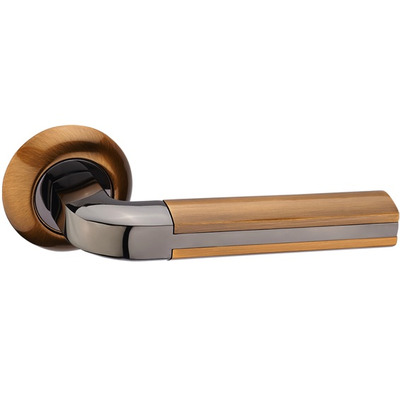 Darcel Zara Door Handles On Round Rose, Dual Finish Coffee And Black Nickel - DCZAR-CFBN (sold in pairs) DUAL FINISH: COFFEE AND BLACK NICKEL
