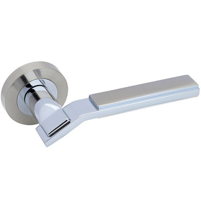 Access Hardware Deco Door Handles On Round Rose, Dual Finish Polished & Satin Nickel - D4510DZ (sold in pairs) DUAL FINISH: SATIN NICKEL & POLISHED CHROME