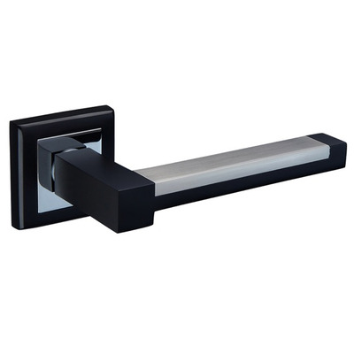 Access Hardware Cube Door Handles On Square Rose, Matt Black With Polished Chrome & Satin Chrome - E6110DBL (sold in pairs) MATT BLACK WITH POLISHED CHROME & SATIN CHROME