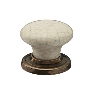 Access Hardware Ceramic Cupboard Knob (38mm Diameter), Crackle Glaze With Aged Pewter Rose - X88041CE CRACKLE GLAZE CERAMIC