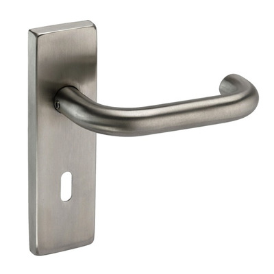 Access Hardware J Series Grade 304 RTD Door Handles On Backplate, Satin Stainless Steel - J121532 (sold in pairs) LOCK (WITH KEYHOLE)