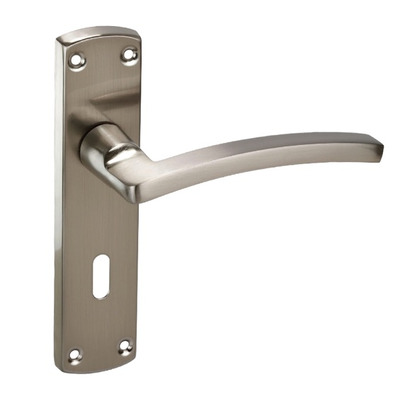Access Hardware N Series Curved Door Handles On Backplate, Satin Aluminium - N2613SA (sold in pairs) LOCK (WITH KEYHOLE)