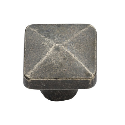M Marcus Square Pyramid Cabinet Knob (32mm x 32mm OR 38mm x 38mm), White Rustic Solid Bronze - WM390 PEWTER PATINA ON WHITE BRONZE - 32mm