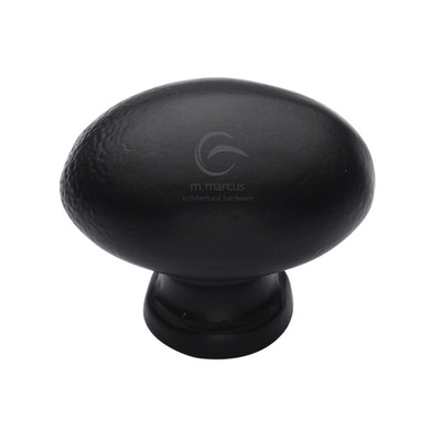 M Marcus Oval Cabinet Knob (32mm x 22mm OR 38mm x 25mm), Matt Black Rustic Iron - FB118 MATT BLACK RUSTIC IRON - 32mm