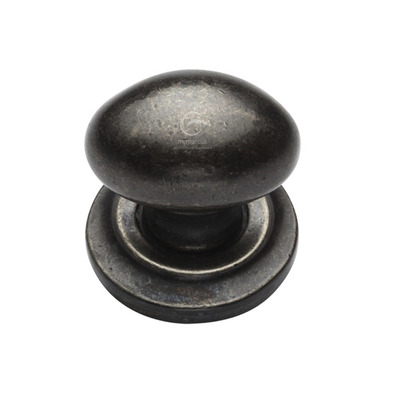 M Marcus Oval Cabinet Knob On Round Plate (32mm x 22mm OR 38mm x 25mm), White Rustic Solid Bronze - WM179 PEWTER PATINA ON WHITE BRONZE - 32mm x 22mm
