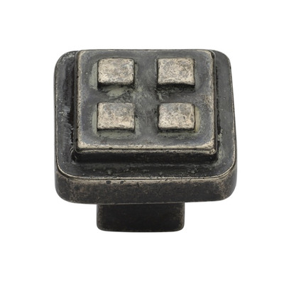 M Marcus Square Craft Cabinet Knob (32mm x 32mm), White Rustic Solid Bronze - WM3622 PEWTER PATINA ON WHITE BRONZE - 32mm x 32mm
