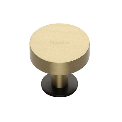Heritage Brass Disc Cabinet Knob With Base (32mm OR 38mm), Satin Brass Knob With Matt Bronze Rose - C3885-BSB SATIN BRASS KNOB WITH MATT BRONZE ROSE - 32mm