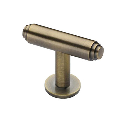 Heritage Stepped T-Bar Cabinet Knob On Rose (45mm x 11mm), Antique Brass - C4447-AT ANTIQUE BRASS - 45mm x 11mm