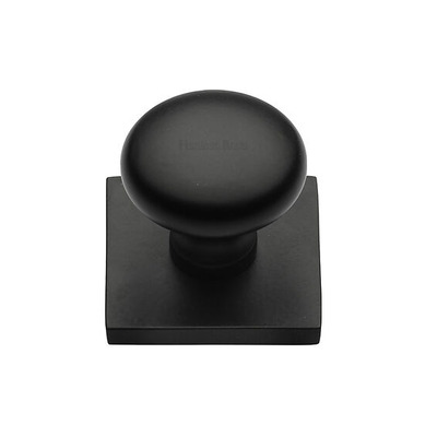 Heritage Brass Victorian Round Cabinet Knob With Square Backplate (32mm Knob, 38mm Base), Matt Black - SQ113-BKMT MATT BLACK - 32mm