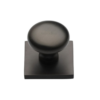 Heritage Brass Victorian Round Cabinet Knob With Square Backplate (32mm Knob, 38mm Base), Matt Bronze - SQ113-MB MATT BRONZE - 32mm