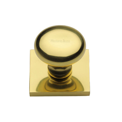 Heritage Brass Victorian Round Cabinet Knob With Square Backplate (32mm Knob, 38mm Base), Polished Brass - SQ113-PB POLISHED BRASS - 32mm