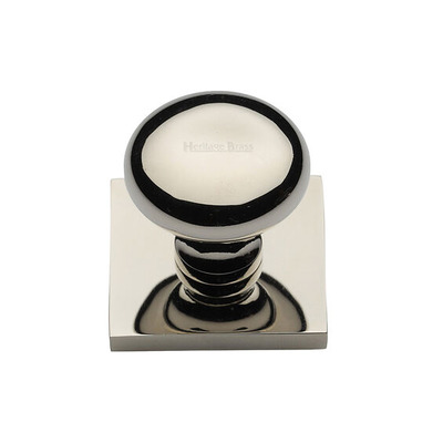 Heritage Brass Victorian Round Cabinet Knob With Square Backplate (32mm Knob, 38mm Base), Polished Nickel - SQ113-PNF POLISHED NICKEL - 32mm