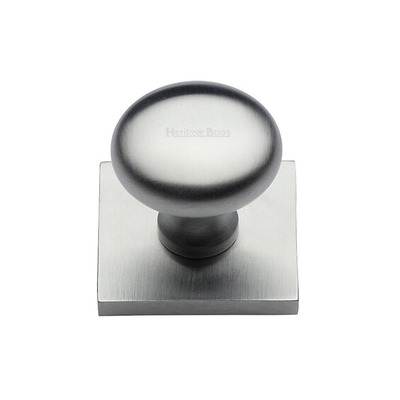 Heritage Brass Victorian Round Cabinet Knob With Square Backplate (32mm Knob, 38mm Base), Satin Chrome - SQ113-SC SATIN CHROME - 32mm