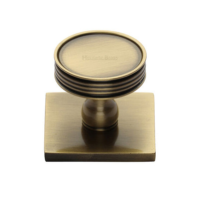 Heritage Brass Venetian Cabinet Knob With Square Backplate (32mm Knob, 38mm Base), Antique Brass - SQ4547-AT ANTIQUE BRASS - 32mm