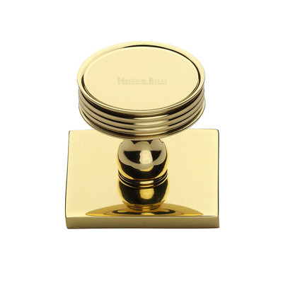 Heritage Brass Venetian Cabinet Knob With Square Backplate (32mm Knob, 38mm Base), Polished Brass - SQ4547-PB POLISHED BRASS - 32mm
