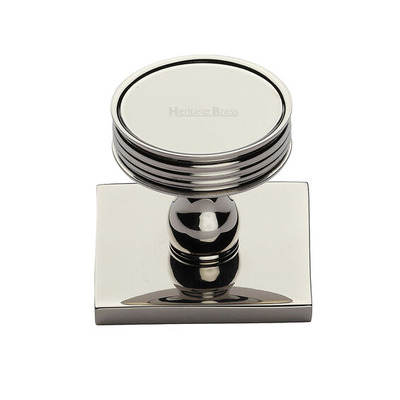 Heritage Brass Venetian Cabinet Knob With Square Backplate (32mm Knob, 38mm Base), Polished Nickel - SQ4547-PNF POLISHED NICKEL - 32mm