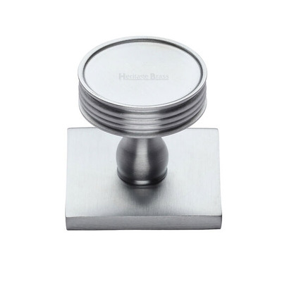 Heritage Brass Venetian Cabinet Knob With Square Backplate (32mm Knob, 38mm Base), Satin Chrome - SQ4547-SC SATIN CHROME - 32mm