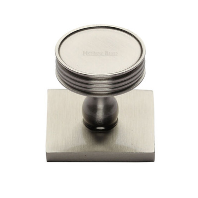 Heritage Brass Venetian Cabinet Knob With Square Backplate (32mm Knob, 38mm Base), Satin Nickel - SQ4547-SN SATIN NICKEL - 32mm