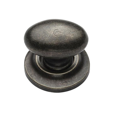 M Marcus Solid Bronze Oval Cabinet Knob On Round Rose (32mm OR 38mm), Rustic Pewter - RPW179 RUSTIC PEWTER - 32mm