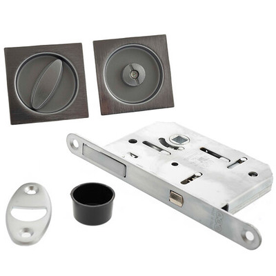 Atlantic UK AGB Sliding Door Bathroom Set With Square Flush Handle, Satin Chrome - B046515034 SQUARE FLUSH HANDLE - SATIN CHROME
