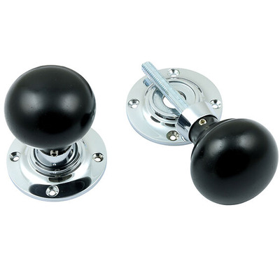 Prima Ebony Mushroom Un-Sprung Rim/Mortice Door Knob (57mm Diameter), Polished Chrome - BC2037 (sold in pairs) POLISHED CHROME
