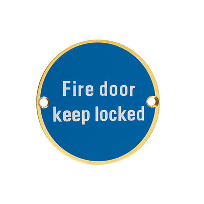 Zoo Hardware ZSS Door Sign - Fire Door Keep Locked, PVD Satin Brass - ZSS10-PVDSB PVD SATIN BRASS