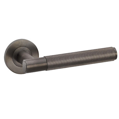 Alexander & Wilks Spitfire Reeded Door Handles On Round Rose, Dark Bronze PVD - AW222DBZPVD (sold in pairs) DARK BRONZE PVD