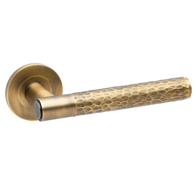 Alexander & Wilks Spitfire Hammered Door Handles On Round Rose, Italian Brass - AW223IB (sold in pairs) ITALIAN BRASS