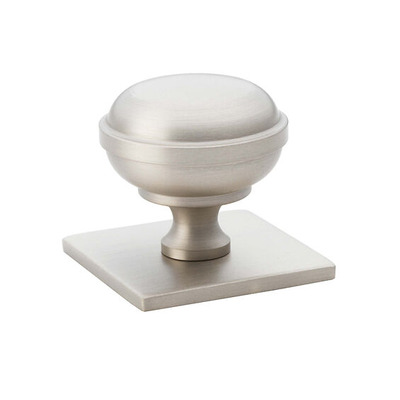 Alexander & Wilks Quantock Cupboard Knob On Square Backplate (34mm OR 38mm), Satin Nickel - AW826-SN SATIN NICKEL - 34mm
