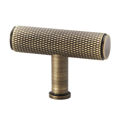 Alexander & Wilks Crispin Knurled T-Bar Cupboard Knob (55mm Width), Antique Brass - AW801-55-AB ANTIQUE BRASS